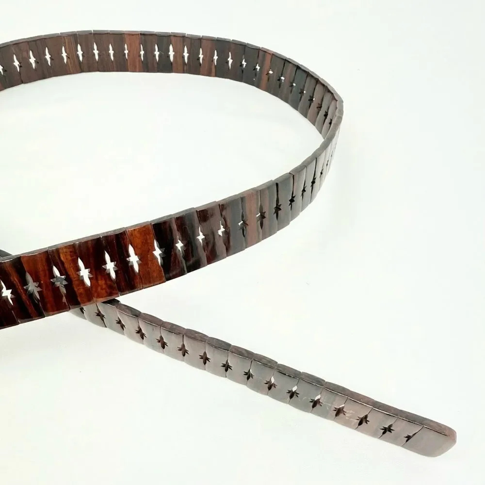 Vintage Brown All Wood Adjustable Size Star Slit Wood Buckle Belt